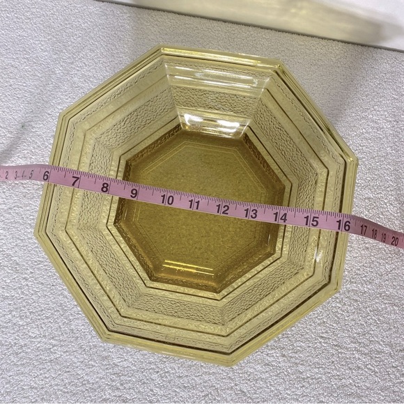 Vintage Anchor Hocking Textured Amber Glass Octagonal Chip & Dip Bowl Set - Picture 5 of 14